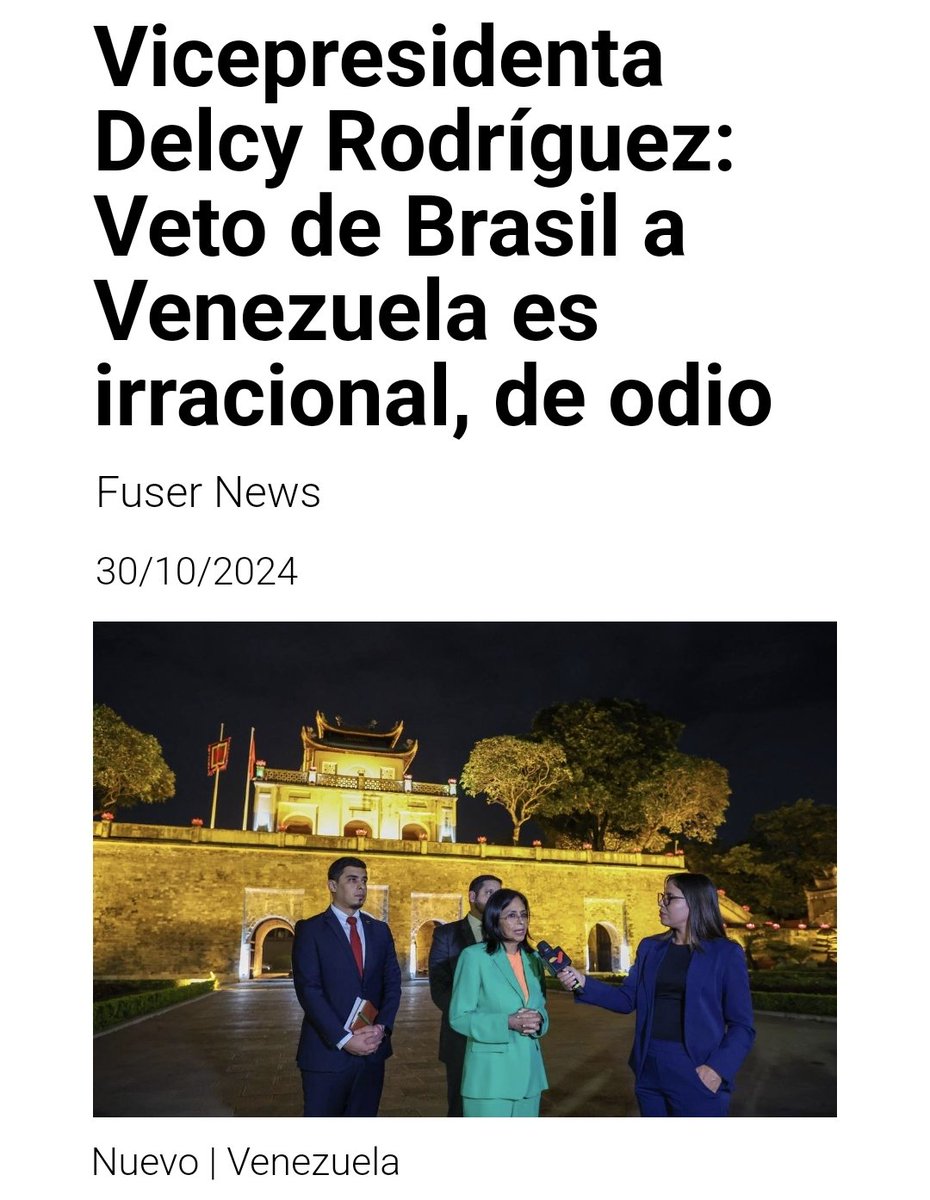 “Ojalá que Itamaraty no se convierta en el caballo de Troya de los BRICS, porque ese nuevo mundo ya nació”, expresó la alta funcionaria desde Hanoi. fusernews.com/vicepresidenta…