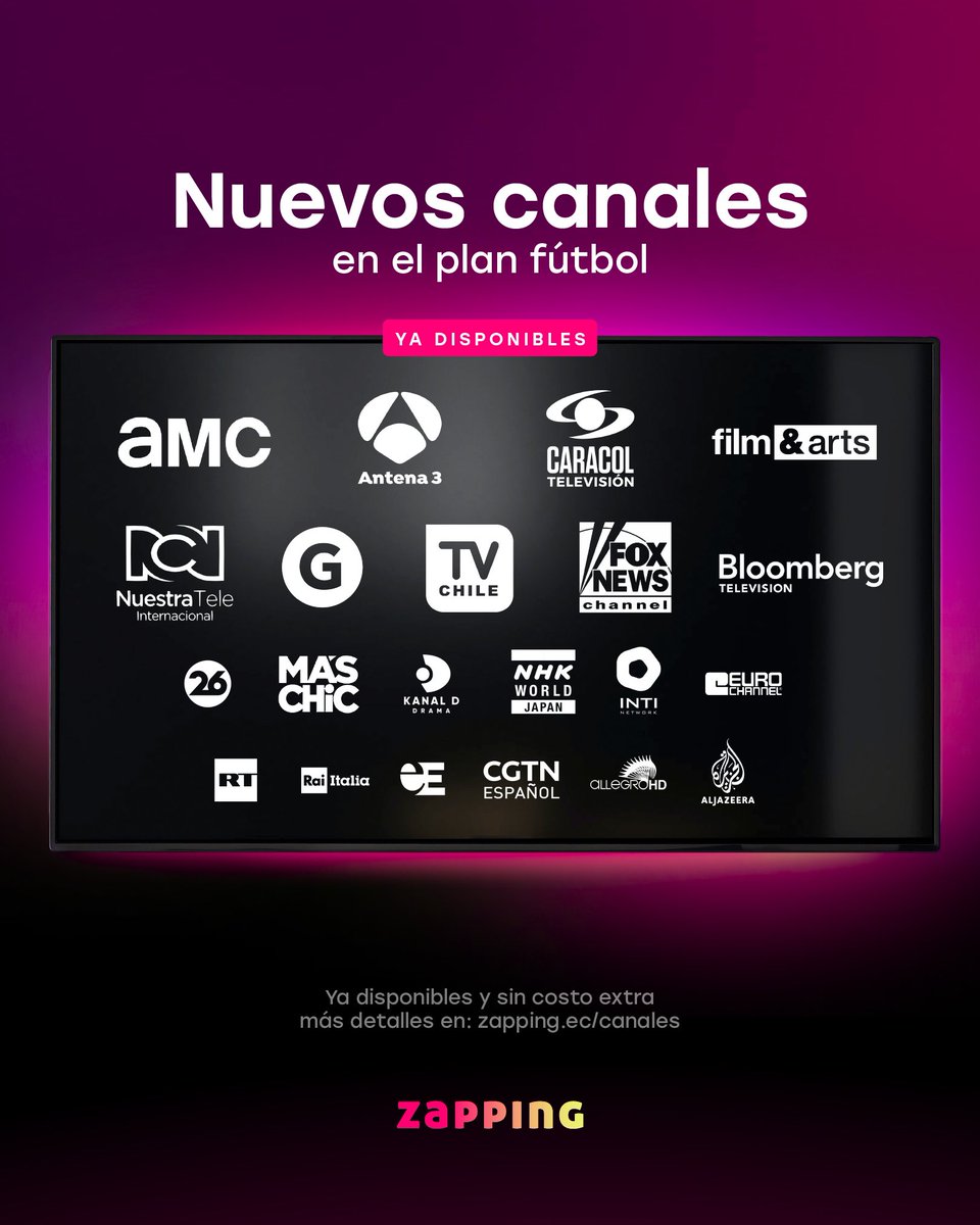 21 canales nuevos al Plan Fútbol SIN costo adicional! 😁

Desde ahora, nuestro único y querido plan, el mismo que incluye la #LigaPro, CONTARÁ CON 46 CANALES. 📺

Un gran avance en contenidos, para poder seguir robusteciendo nuestra parrilla. 😁