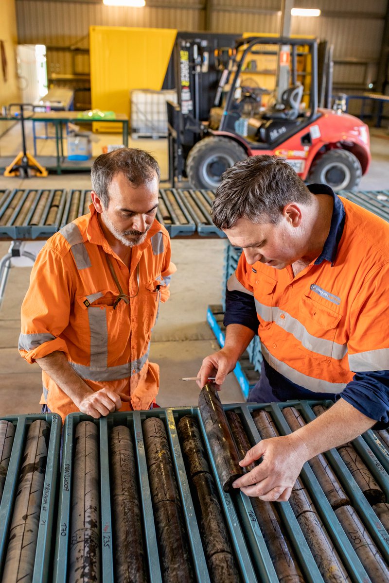 Geologist Jaime Poblete and Exploration Manager Andrew Barker from the team inspecting the latest drill cores at Maronan's Cloncurry facility.
$MMA #silver #copper #gold #ASX