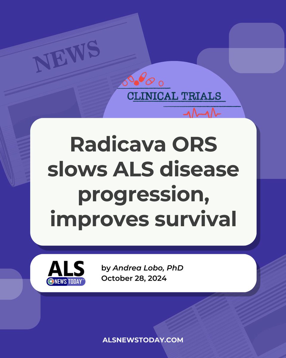 alsnewstoday's tweet photo. Findings show patients given Radicava ORS lived about 7.3 months longer and experienced a slowing of functional decline. https://t.co/FXBTO0Td7F 

#ALS #AmyotrophicLateralSclerosis #ALSDisease #ALSTreatment #ALSResearch https://t.co/aGGpjdVAUo