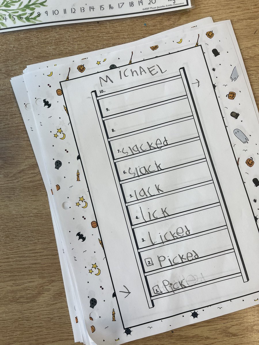 KervinAmy's tweet photo. For the Word Work part of our @UFLiteracy lesson, we used a #wordladder (also referred to as a #wordchain) to practice encoding words with the suffix -ed. This tool requires segmenting, isolating, manipulating + blending to change the word one #phoneme at a time. @LimestoneDSB https://t.co/S4Cnex6jex