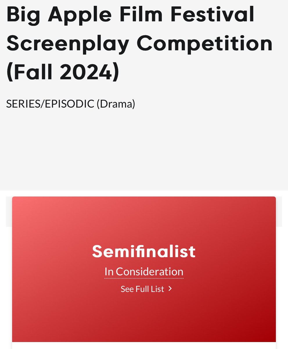 I advanced to the semifinals. Thank you <a href="/BigAppleFilm/">BigAppleFilmFestival</a>