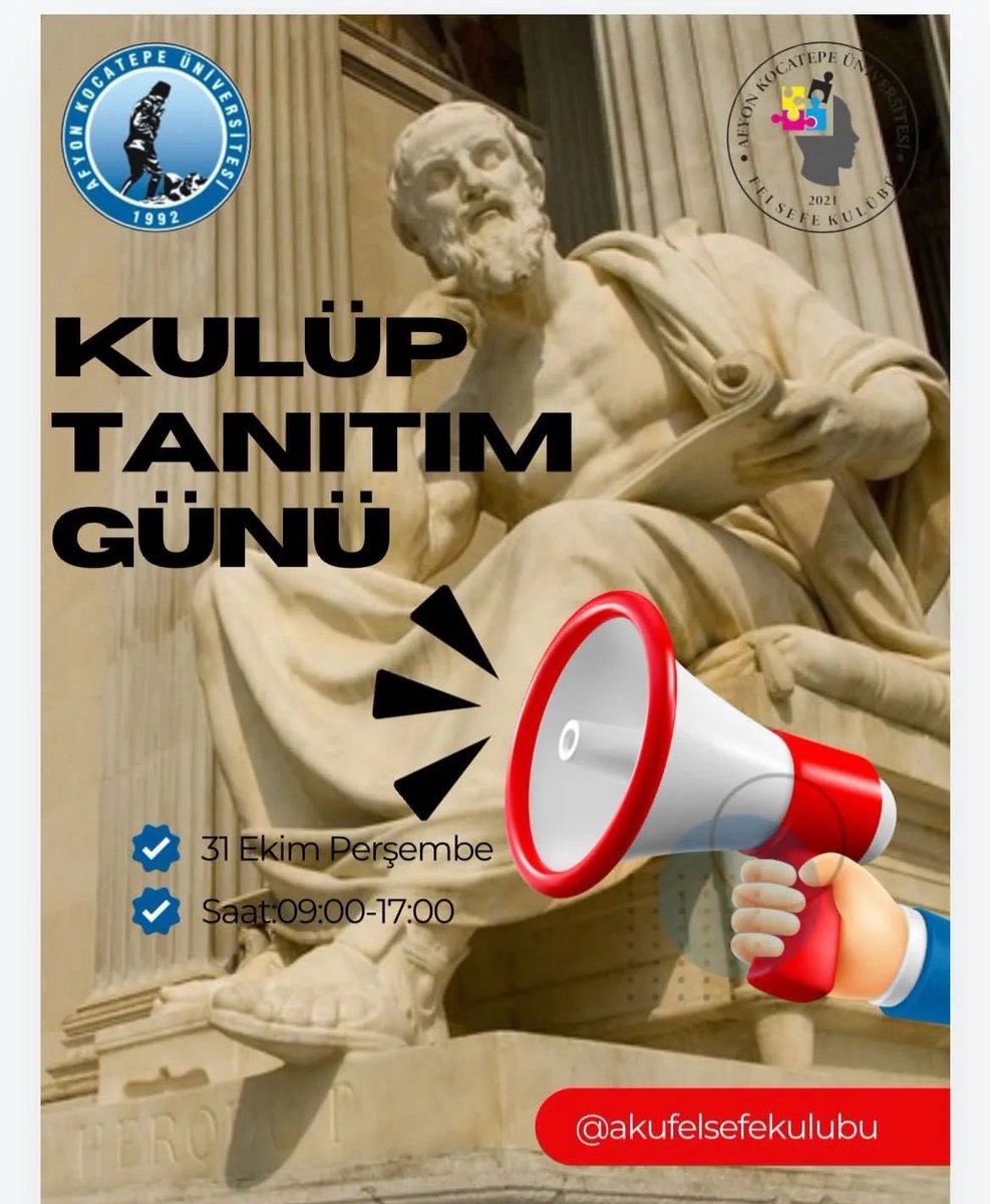 Felsefe kulübü olarak derin düşüncelere dalmak ve fikir alışverişinde bulunmak için stant açıyoruz.🌸🥳
Ödüllü oyunlarımız ve tartışma oyunlarımızla dolu dolu bir gün geçireceğiz.🤍

Fikirlerinizi paylaşın,
Yeni bakış açıları kazanın
ve Harika ödüller kazanma şansı yakalayın!!