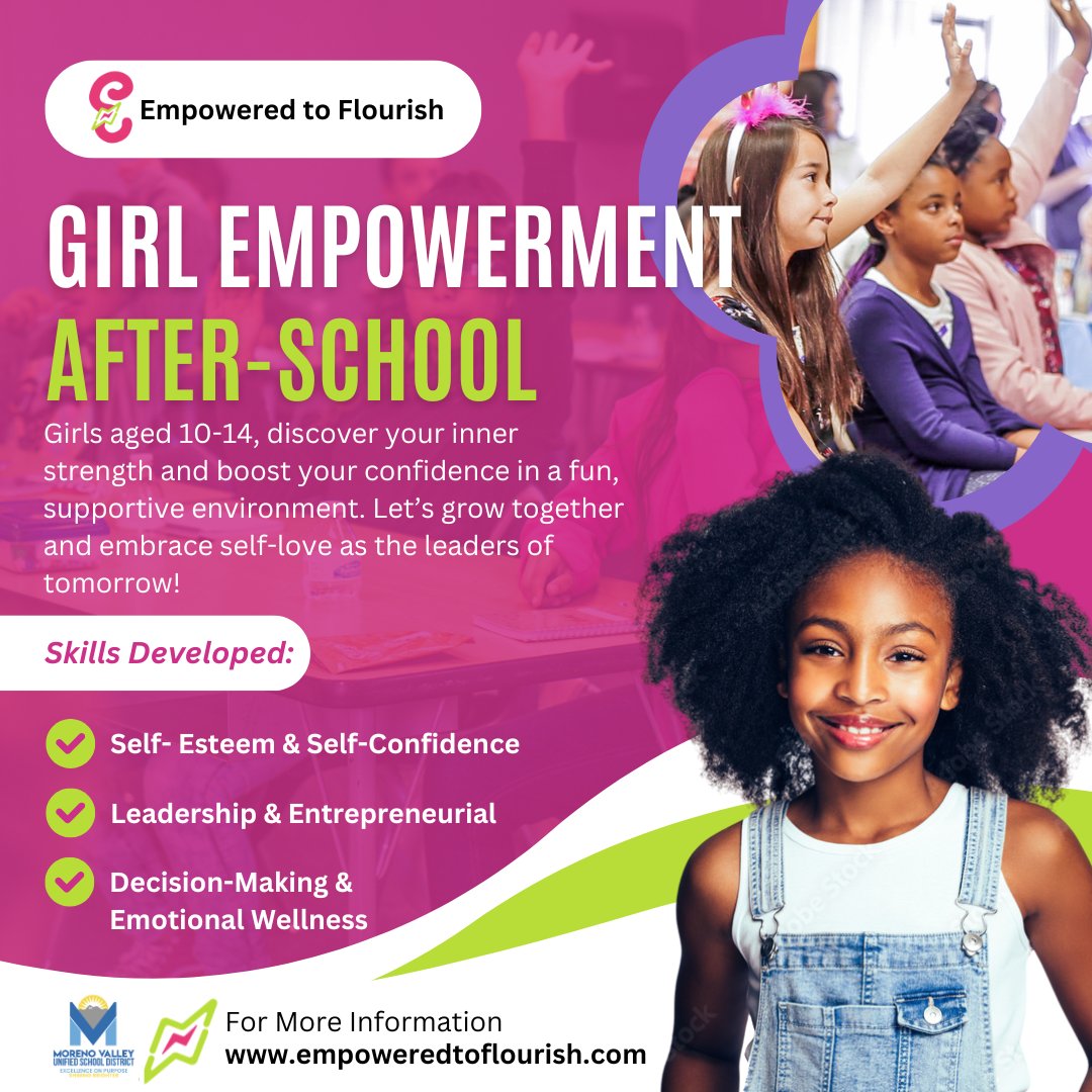 E2Flourish's tweet photo. Girl Empowerment &amp; Mentorship is back at the following Schools @ArmadaElem @Serrano_Hawks @LMMSMV @SMMSMV #Girlmentorship #girlempowerment #Empowered2flourish https://t.co/9PPaGv7aYn