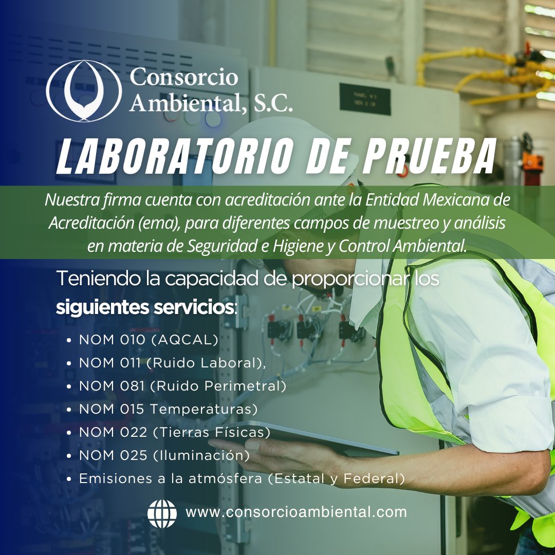 ¿Buscas un LABORATORIO DE PRUEBA ACREDITADO? ✅

Contáctanos para cotizarte:
📧 cotizaciones@consorcioambiental.com
📲 (686) 553 2799

Trabajamos #PorUnaGeneraciónAmbiental ♻️