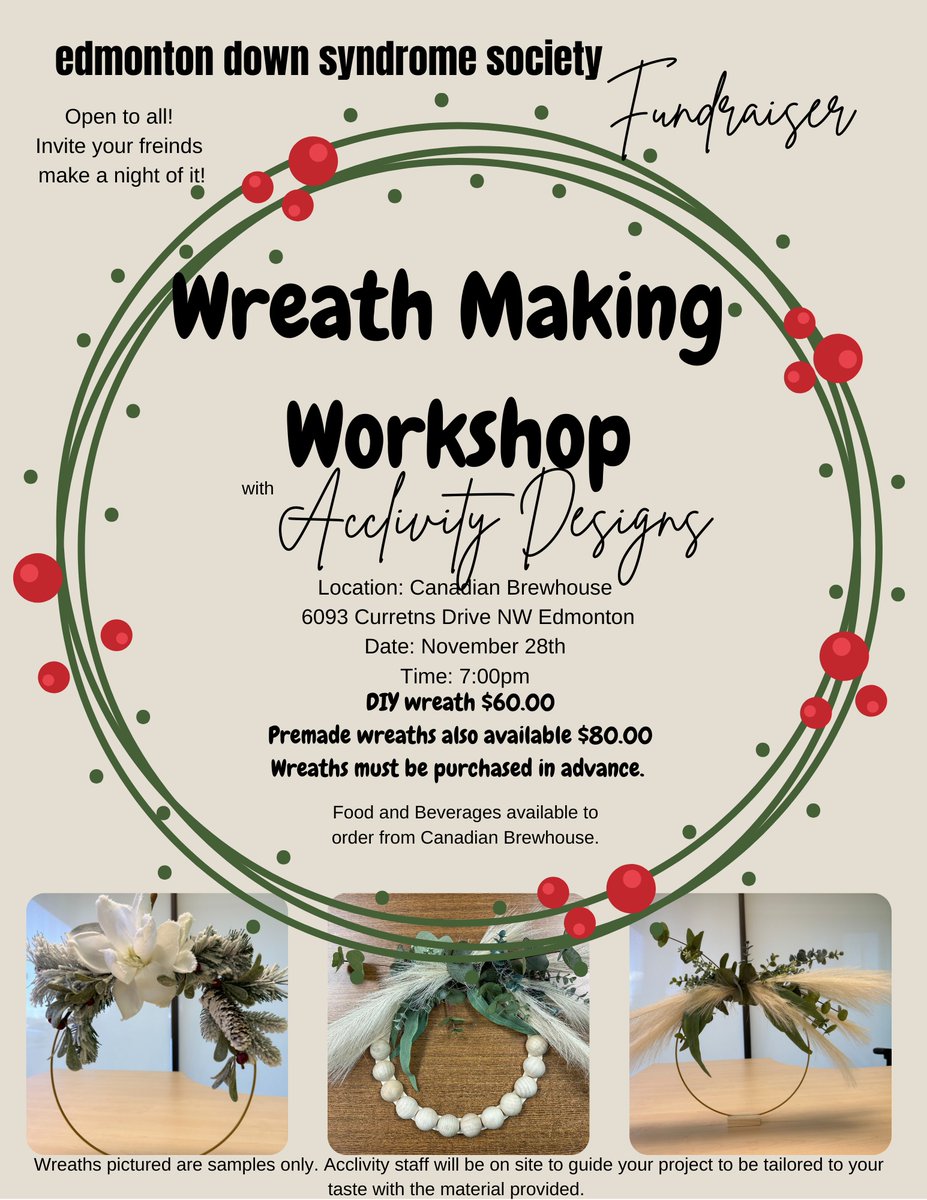 EDSSociety's tweet image. We are fortunate to have Acclivity Designs hosting a Wreath Making Workshop benefitting EDSS on November 28th at Canadian Brewhouse - Windermere. Tickets must be purchased in advance. Check out the event page on our website for more details edss.ca/wreath-workshop. #EDSS #yege...
