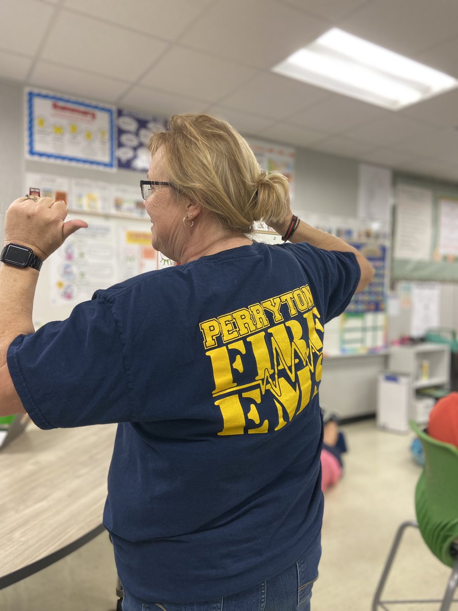 Wore my son’s duty shirt for Super Hero Day because not all heroes wear capes - some wear boots and bunker gear! <a href="/GardenRidgeES/">Garden Ridge ES</a>