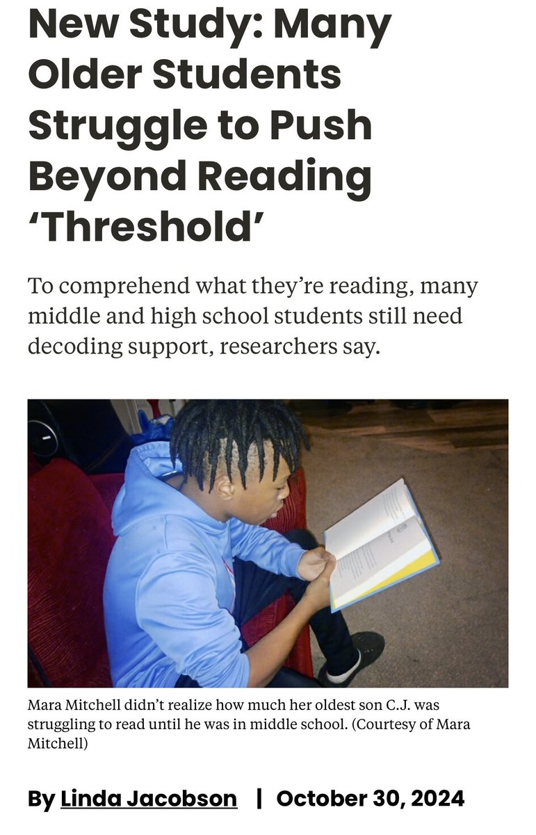 “…upper elementary and middle school teachers estimate that 44% of their students frequently struggle to read materials for class… teachers said they need more resources to identify and support students with reading problems.”

This is a must-read article for teachers who are