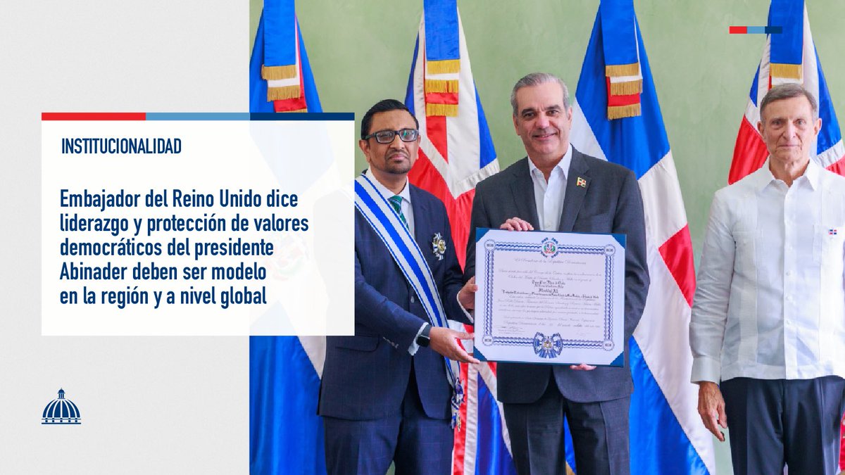 El embajador del Reino Unido, Gran Bretaña e Irlanda del Norte, en República Dominicana, <a href="/MockbulAli/">Mockbul Ali OBE</a>, expresó su admiración por el arduo trabajo y liderazgo del presidente @LuisAbinader a favor de la protección de los valores democráticos.
presidencia.gob.do/noticias/embaj…