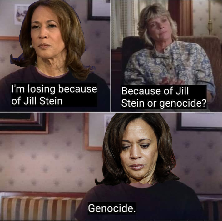 kamala harris: "i'm losing because of jill stein"
"because of jill stein or gword?"
"gword."