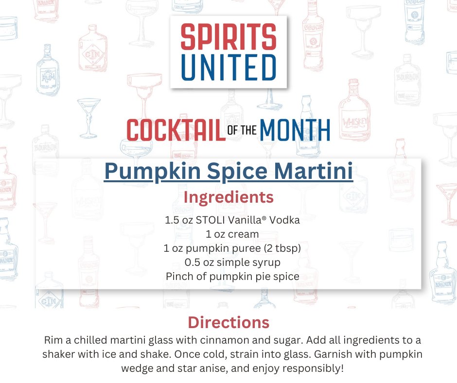 SpiritsUnited's tweet photo. There is no better way to celebrate #Halloween than with a pumpkin🎃 cocktail!
Enjoy fall in a glass with our October #CocktailOfTheMonth @Stoli Vodka's Pumpkin Spice Martini🍸 #EnjoyResponsibly #COTM https://t.co/hUD5pIpe5V