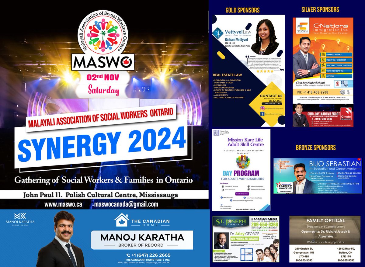 MaswoCanada's tweet photo. With only 3 days to go until SYNERGY 2024 —happening on November 2nd at 3 pm at the John Paul II Polish Cultural Centre in Mississauga— we want to extend our deepest thanks to the amazing sponsors who have brought us this far: https://t.co/Q10noNbwOG