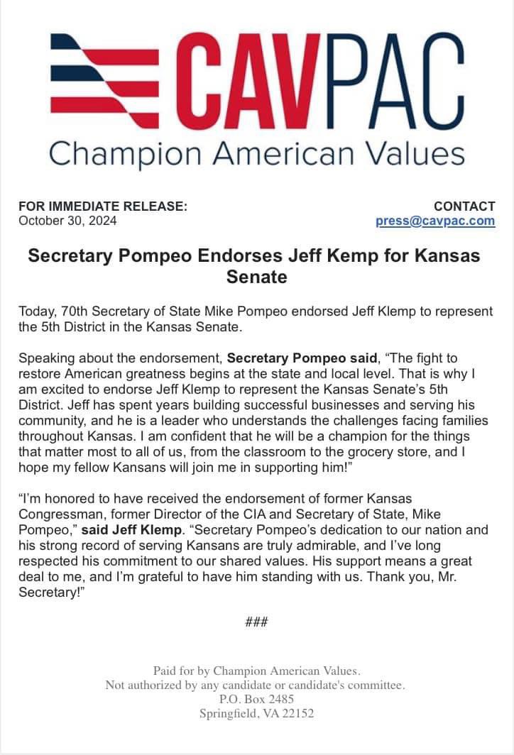 Great endorsement for a great brother &amp; small business owner.  Platform to lower taxes &amp; protect our communities.    @LeavenworthKS <a href="/FortLeavenworth/">Fort Leavenworth</a> @Lansing’s <a href="/CityofBasehor/">City of Basehor, KS</a> <a href="/BonnerSpringsKS/">Bonner Springs</a> @KlempKSSenate