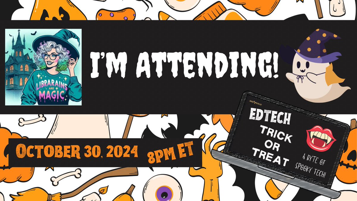 LemanskyRachel's tweet photo. 👻 Who’s got tricks? Who’s got treats? 🎃 Come find out at our EdTech Trick or Treat event on October 30th at 8 PM ET! 🍭 https://t.co/vKaDJibCQd #BEEGOLD https://t.co/lmFpHfPjPt