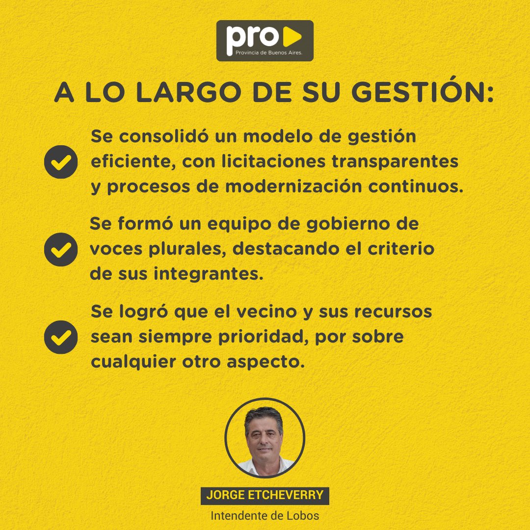 probuenosairesp's tweet photo. Intendentes PRO: #2 Lobos

Jorge Etcheverry tiene 61 años. Desde 2015 es Intendente de Lobos, donde consolidó un modelo de gestión eficiente, formando equipos de gobierno con pluralidad de voces.

Con la experiencia de los intendentes,
¡Hay equipo en la provincia! https://t.co/Rs4Q7fFaTH