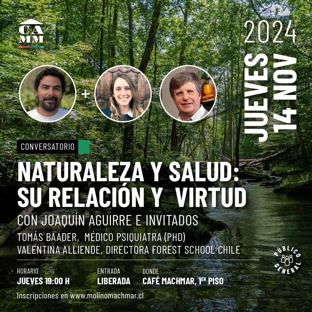 Vuelven los #Conversatorios de #ciencia y #sociedad en el Centro de Arte Molino Machmar @cammpuertovaras!!!

Con un tema que nos apasiona, el efecto del contacto con la #Naturaleza en nuestra #salu