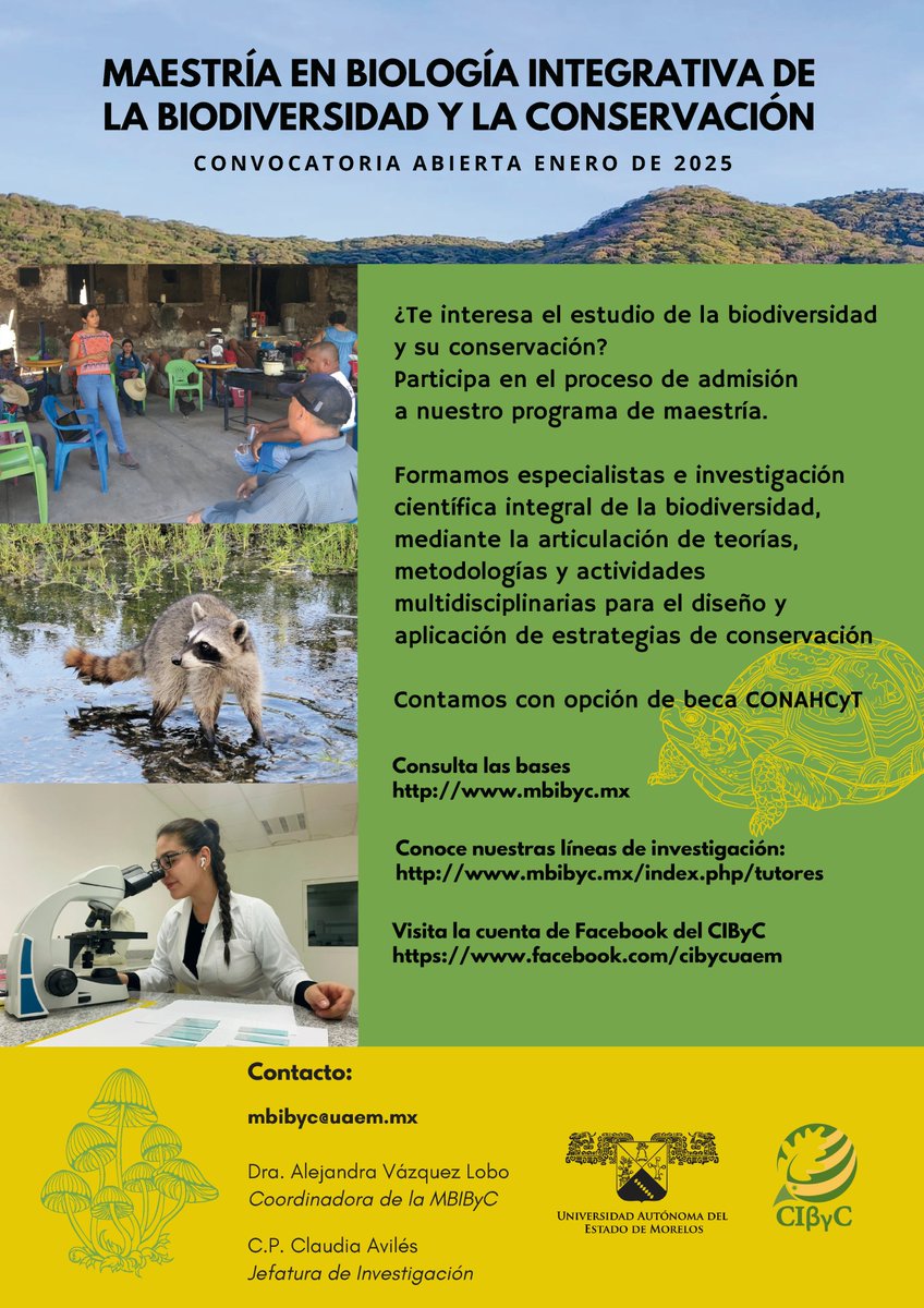 uaemorelos's tweet photo. Centro de Investigación en Conservación y Biodiversidad #Cibyc | Convocatoria | Maestría en Biología Integrativa de la Biodiversidad y la Conservación | #SomosUAEM https://t.co/E1H5HV40vd