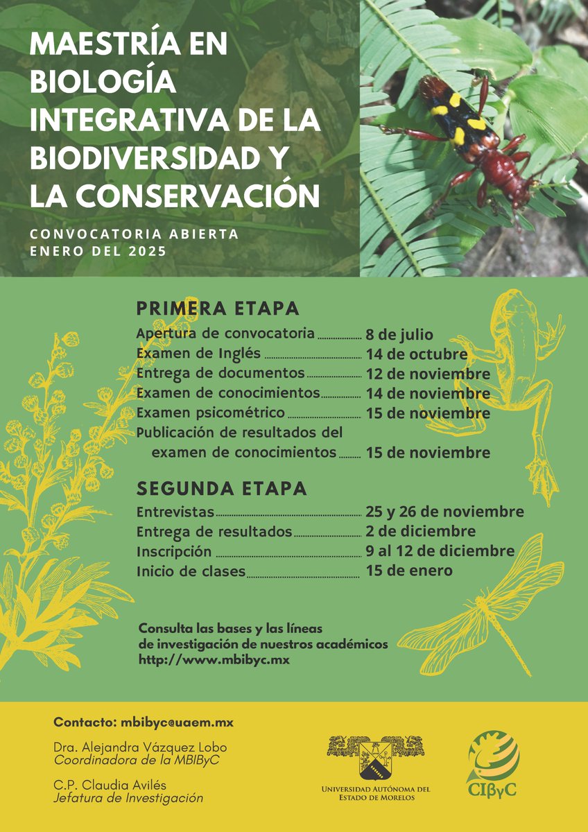 uaemorelos's tweet photo. Centro de Investigación en Conservación y Biodiversidad #Cibyc | Convocatoria | Maestría en Biología Integrativa de la Biodiversidad y la Conservación | #SomosUAEM https://t.co/E1H5HV40vd