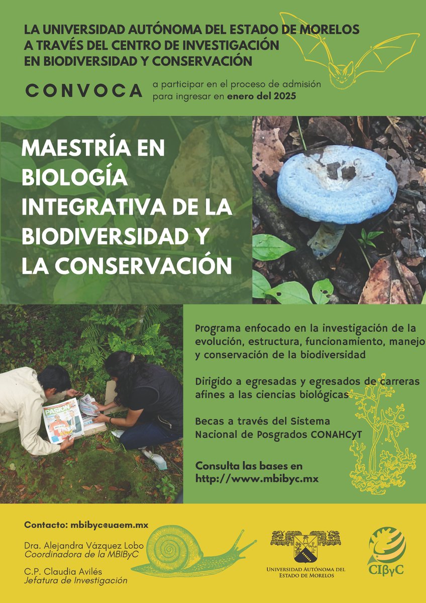 uaemorelos's tweet photo. Centro de Investigación en Conservación y Biodiversidad #Cibyc | Convocatoria | Maestría en Biología Integrativa de la Biodiversidad y la Conservación | #SomosUAEM https://t.co/E1H5HV40vd