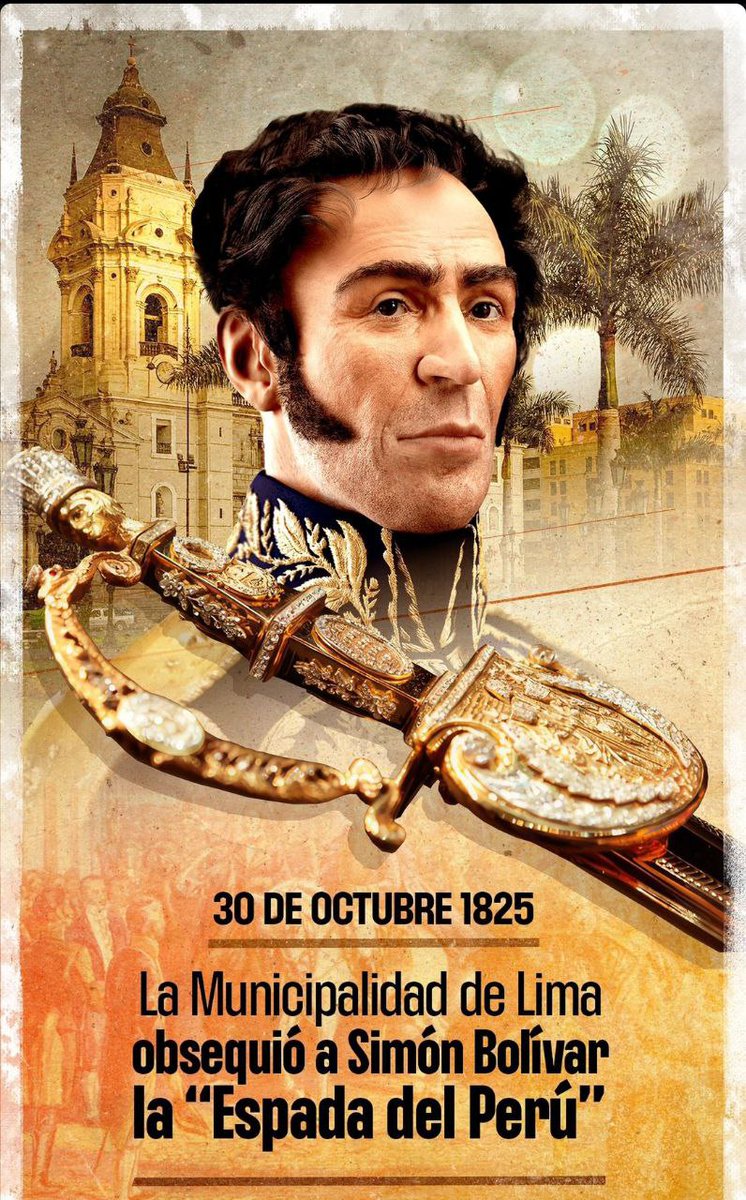 Davidfu81589274's tweet photo. Obsequio a Bolivar "La espada del Perú"

La espada fue fabricada en Lima por el orfebre indígena Chungapoma en 1825, está hecha completamente de oro macizo, y posee la siguiente inscripción: “Simón Bolívar: unión y libertad”. Ésta le acompañó hasta su muerte.

#Venezuela #Perú https://t.co/mNc2Vr7hPi