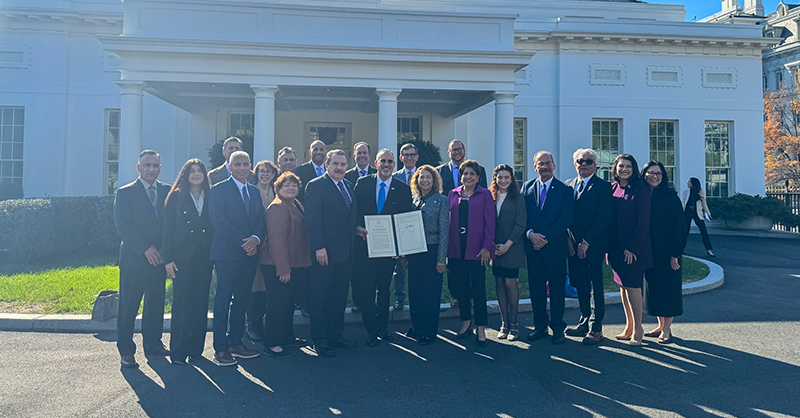 MCCCDChancellor's tweet photo. Honored to join @POTUS, @SecCardona, @HACUNews, @WeAreUnidosUS, and #HigherEd leaders for the signing of a new executive order committed to providing long-term support to HSIs. This initiative aligns with @MCCCD's mission to remove barriers and support Hispanic &amp; Latino students.