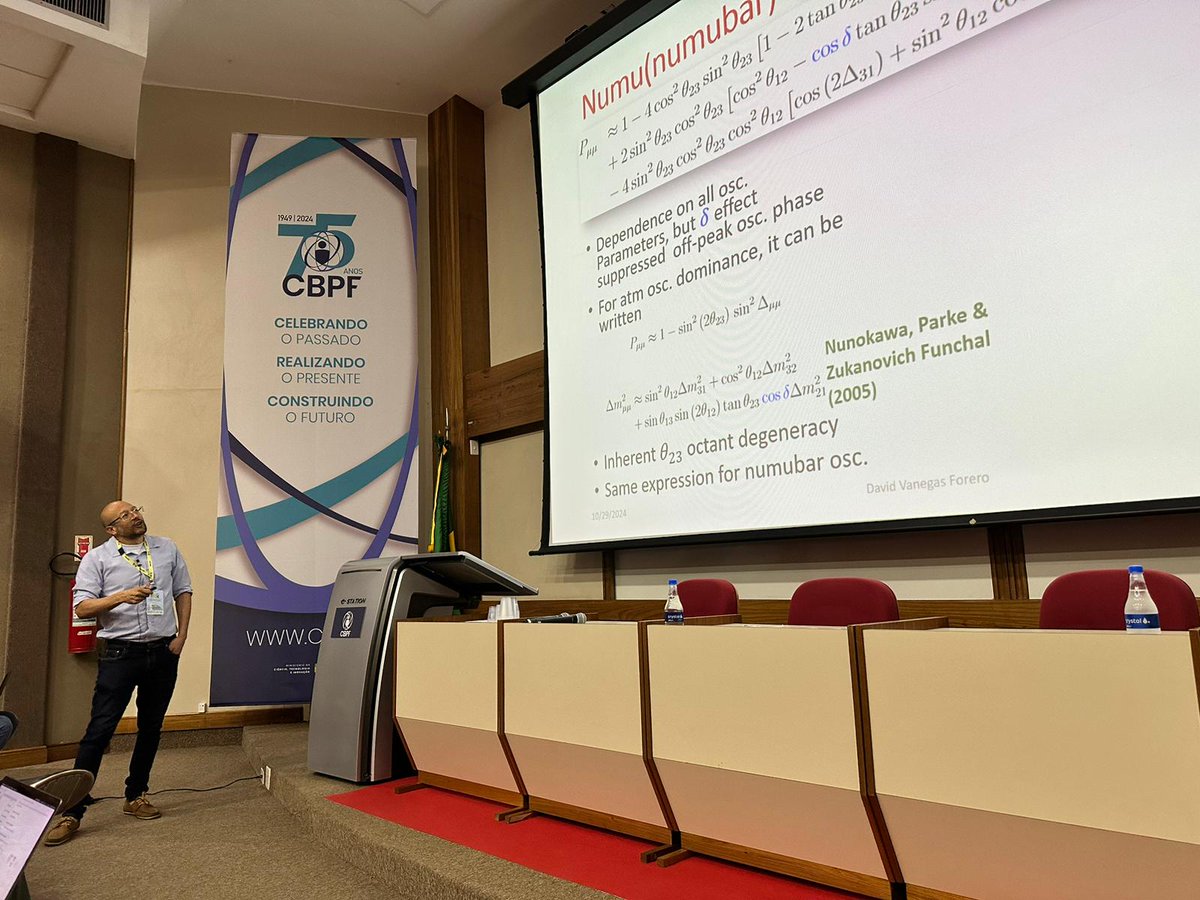 Estamos orgullosos por la conferencia sobre neutrinos dada por nuestro investigador David Vanegas en el NNN24, evento internacional de gran importancia en el área organizado por el <a href="/cbpf_mcti/">CBPF</a>  en Rio de Janeiro. Mayor info: indico.ggte.unicamp.br/event/4/
<a href="/UdeMedellin_/">Universidad de Medellín</a> <a href="/Inv_UdeMedellin/">Vicerrectoría de Invest. y Creación UdeMedellín</a>