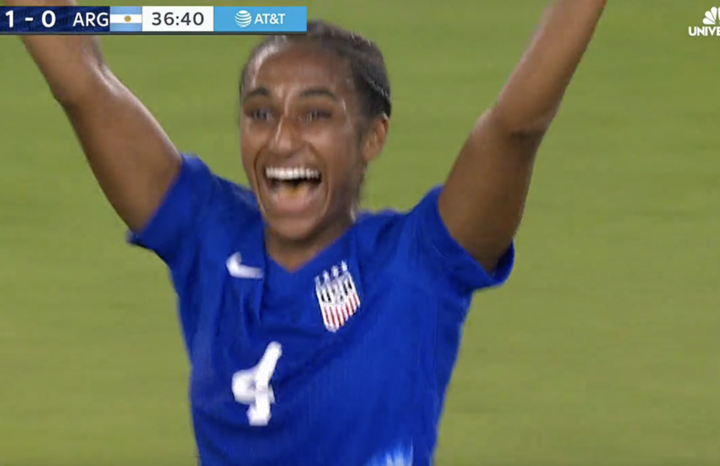 WomensGameMIB's tweet photo. TFW you just scored your FIRST senior international goal 🥰🤩🇺🇸❤️ https://t.co/rqwRXDSTJb