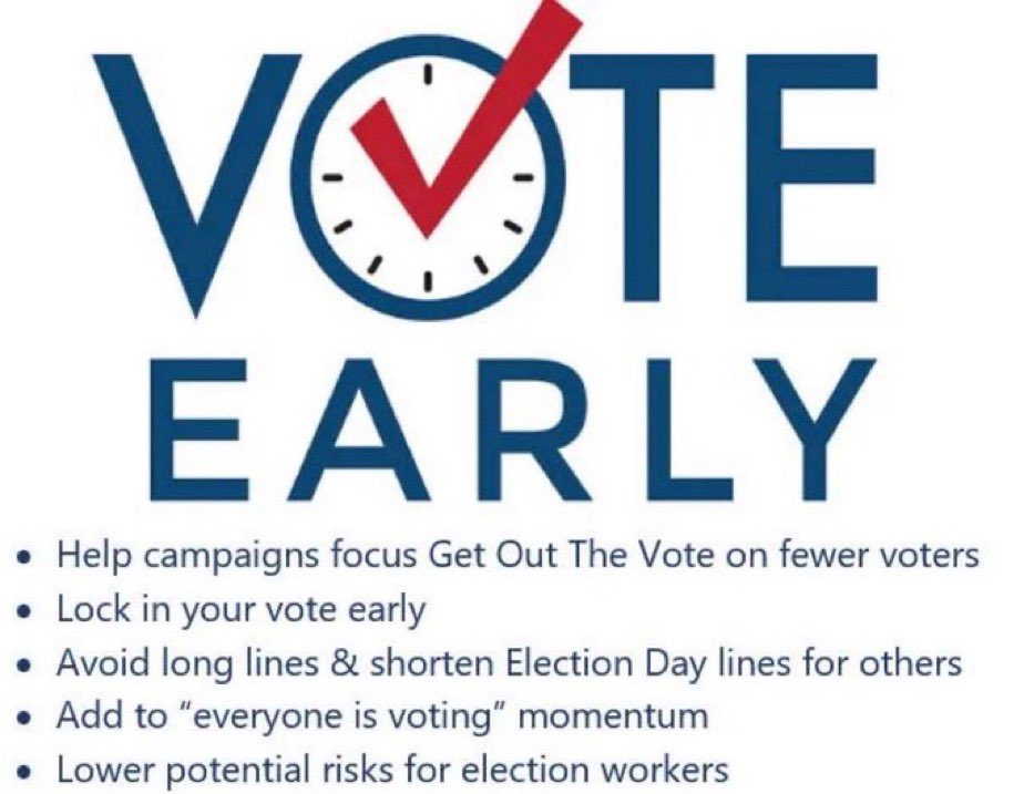 TODAY is a great day for Democrats get out to early vote for #HarrisWalz24 &amp; Democrats up &amp; down the ballot.

Early voting has started in every state.

You can help our  candidates out by getting your name &amp; number off their to do list early.

#DemVoice1 #BlueWaveRising #wtpBLUE