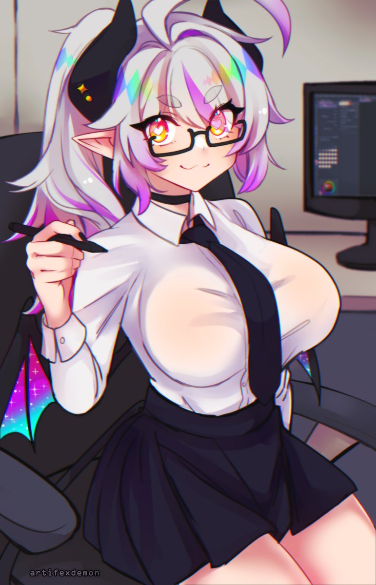 Koakuma in the office, working hard as always! 

(Part 2 in replies)
#koakumART #ArtifexOC #Vtuber