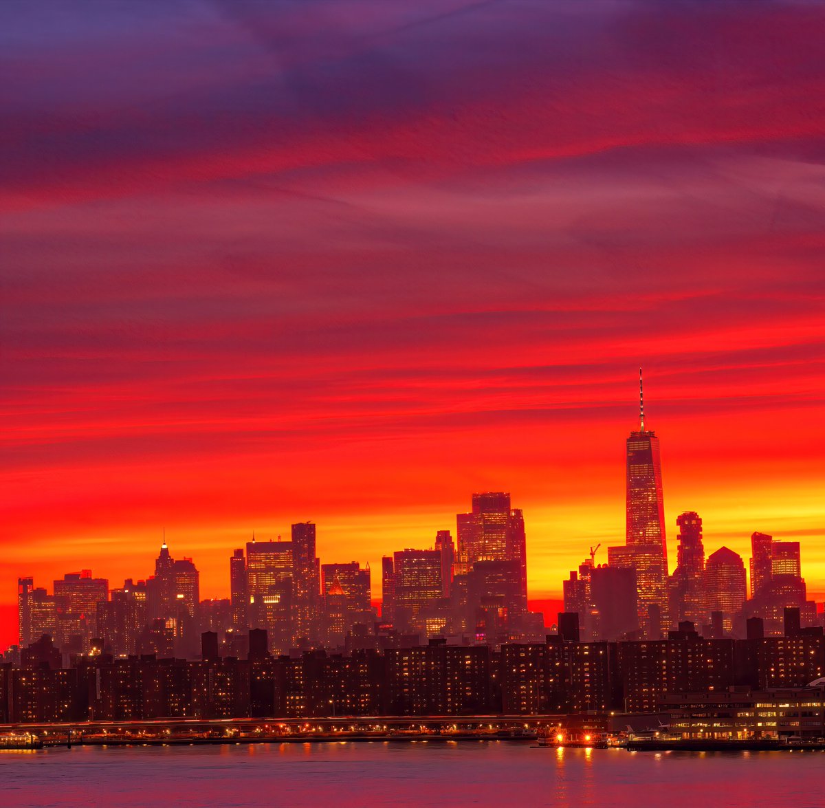isardasorensen's tweet photo. Fiery #sunset skies of pink, red and gold tonight in #NYC. #NewYork #NewYorkCity https://t.co/vHFpbppGzJ