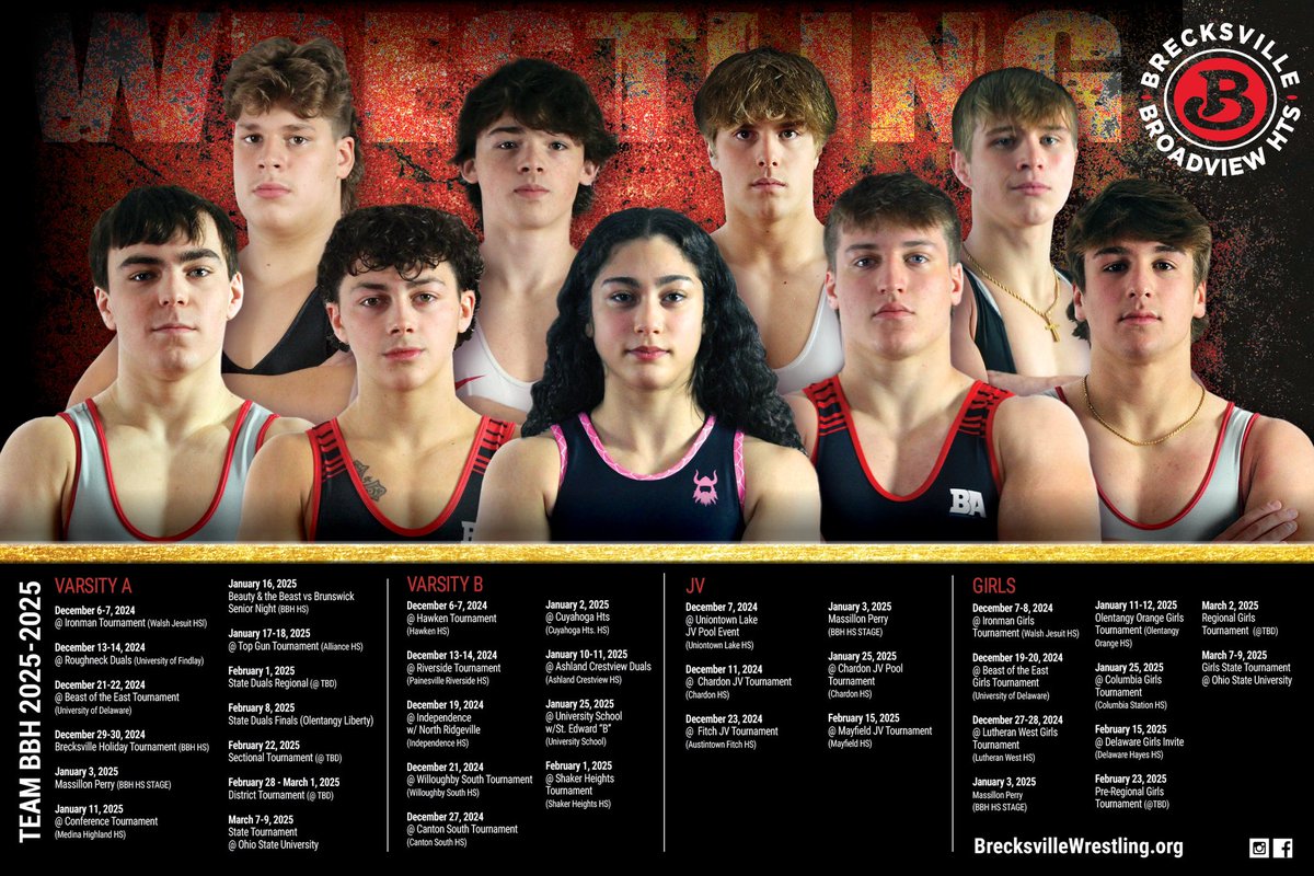 2024-2025 Bees Wrestling Poster featuring the 24-25 schedule and our NINE returning state placewinners / qualifiers! 

Anna Madi 2nd, 2nd
Rylan Seacrist 2nd, 4th
Evan Rizzo 3rd, 5th
Riley McPherson 3rd
Zack Aquila 4th
Harrison Haffner 7th
Jace Jett 7th
Ben Hegler Q
EJ German Q