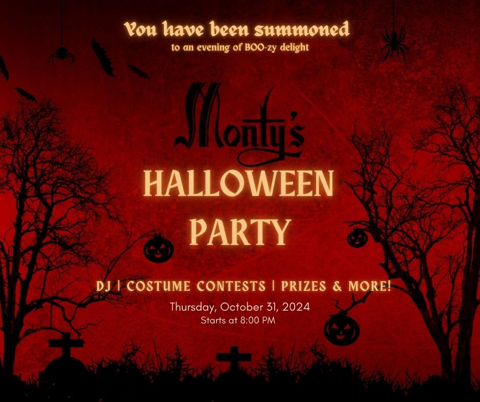 montystweets's tweet photo. 🎃 Get ready for a spooky night at Monty’s Steakhouse Halloween Party! 🎃 Join us tomorrow starting at 8 PM for a hauntingly good time with a live DJ, costume contest, prizes, and so much more! Dress to impress (or scare!) and come celebrate Halloween with us! 🕸👻 https://t.co/aVlySGEDVv