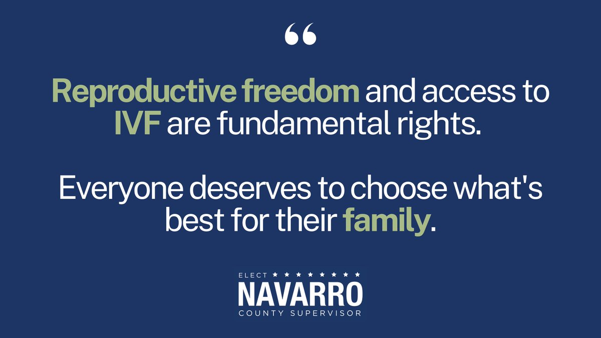 Reproductive freedom and access to IVF are fundamental rights. That's why I'm fiercely committed to protecting reproductive freedom &amp; expanding access to IVF. 

Everyone deserves to choose what's best for their family.

As County Supervisor, I will move us forward, not backward.
