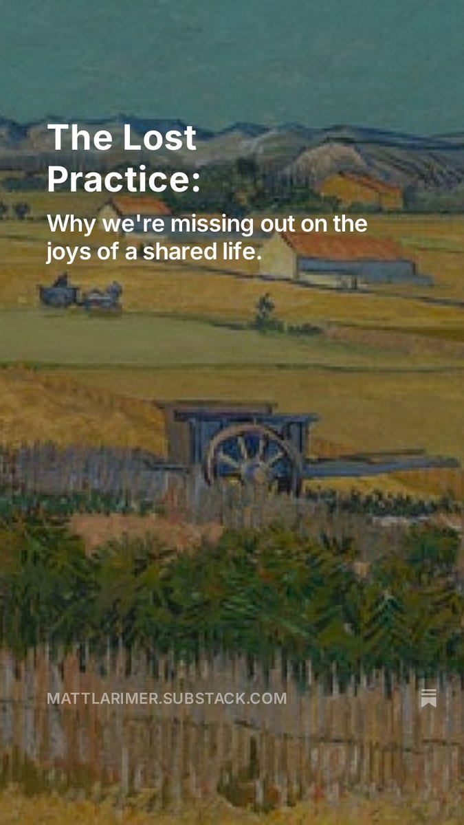 What do Jim Jones, Karl Marx, and the Amish have in common? They have each played a part in contributing to the American fear of communal living. For decades to mention living "off the grid" would result in visions of cults, communists, and crazies.

mattlarimer.substack.com/p/the-lost-pra…