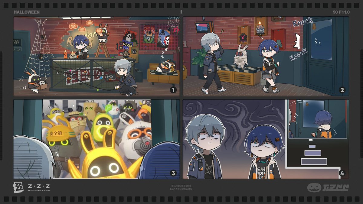 SlyBalladeer's tweet photo. @ZZZ_EN Some Bangboo heard the siblings were giving candy, they went for trick or treat too!#ZenlessZoneZero #SpookyScene https://t.co/rqgYsszRBW