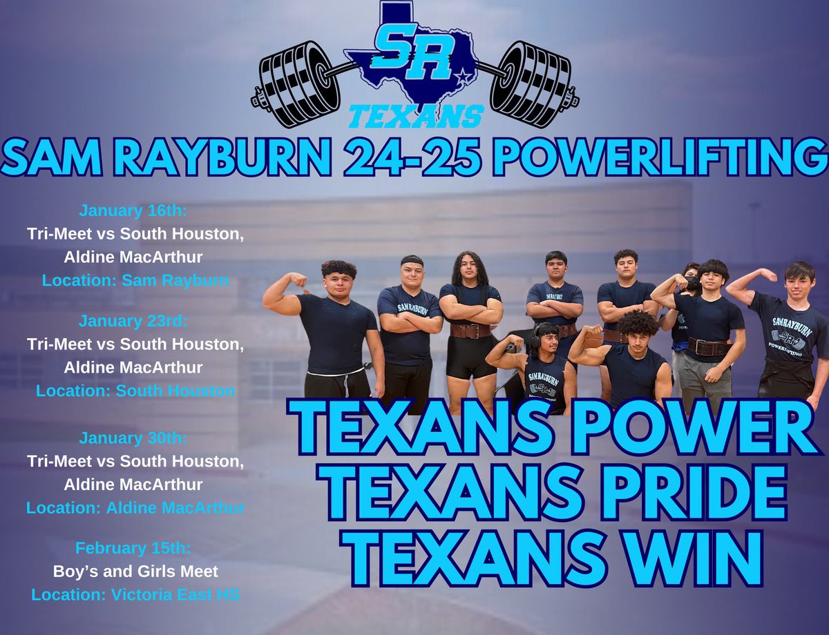 Our 2024-25 Powerlifting team is already formed and meets are scheduled! And in case you didn’t know, powerlifting is for girls, too. We are looking for at least 5 interested girls so we have a ladies team—see Coach Gonzalez or Mrs. Rearick for more info!