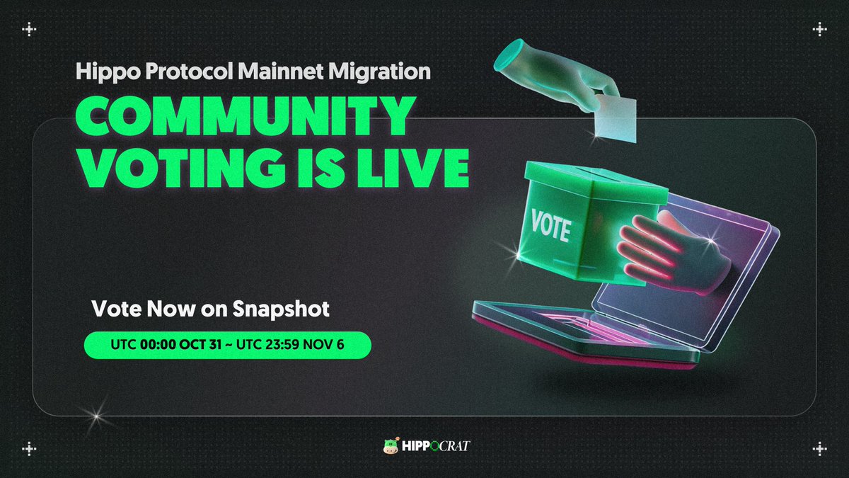 Hippo_Protocol's tweet photo. 🚀 The Mainnet Migration Proposal is now live on Snapshot! 

🗳️ Vote now! https://t.co/1DROtz7Qv9

Why?
✅ Data sovereignty through blockchain
💸 Affordable, fast transactions for health data
🌐 Seamless, compliant data sharing
🤖 Built for future healthcare data innovations https://t.co/G3ASODMDE9