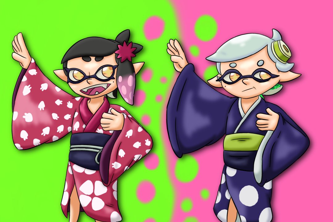 AgentAsh98's tweet photo. These two plucky young squids won the Calamari County singing competition. I wonder how they’re doing now… Young Callie and Marie #Splatoon #DigitalArt #ibisPaintX https://t.co/PNnkOVFyE1