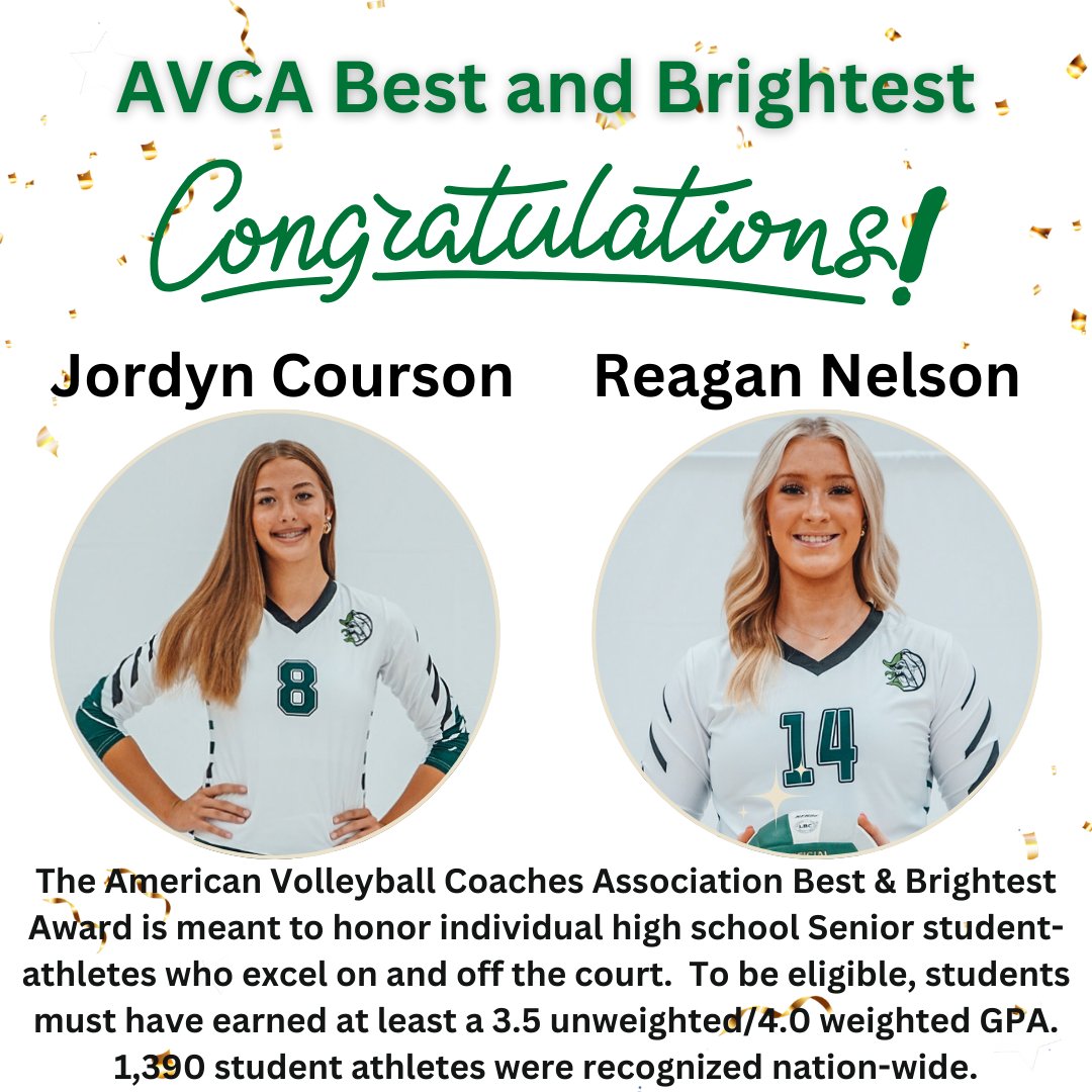 Congratulations to Jordyn and Reagan for being named AVCA Best &amp; Brightest!  We are so proud of you!
#villemade
💚🏐💚🏐💚🏐💚🏐