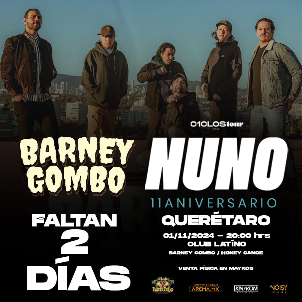Nos vemos este 1 de noviembre en Querétaro, junto a nuestros amigos de <a href="/nuno_mx/">NUNO</a> y @honeycanoe 

Quedan pocos boletos, pueden comprar el suyo ahora que es quincena en: linktr.ee/BarneyGomboBand

¿Qué canción no puede faltar en nuestro setlist?