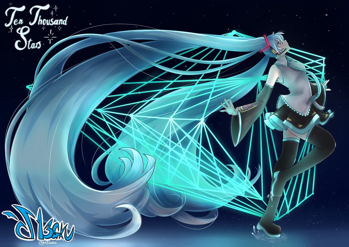 M3GKU's tweet photo. "and I'll finally see ten-thousand others just like me
Filling up the night sky, we'll never be lonely" - Ten Thousand Stars by Circus-P ✨🌟

I finally got to hear this song live and I just had to make fanart!

#初音ミク #HatsuneMiku #VOCALOID https://t.co/BEEHc48NIH