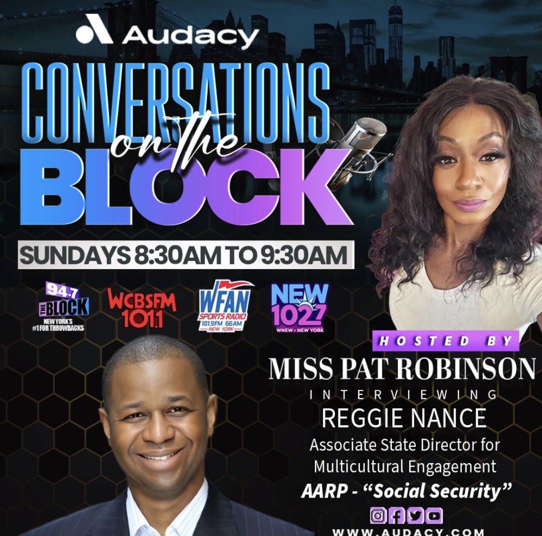 Patricia Robinson (@mspatrob) on Twitter photo Sunday at 8:30am on <a href="/947TheBlock/">94.7 THE BLOCK</a> tune in for a two part show with <a href="/ReggieNance/">Reggie Nance</a> from <a href="/AARPNY/">aarpny</a> as we discuss Social Security and then part two with Christina Yi Perry Founder of Kwenda Collegiate Girls Charter school opening in 2025 with a focus on gender justice, STEAM and cultural Sunday at 8:30am on <a href="/947TheBlock/">94.7 THE BLOCK</a> tune in for a two part show with <a href="/ReggieNance/">Reggie Nance</a> from <a href="/AARPNY/">aarpny</a> as we discuss Social Security and then part two with Christina Yi Perry Founder of Kwenda Collegiate Girls Charter school opening in 2025 with a focus on gender justice, STEAM and cultural