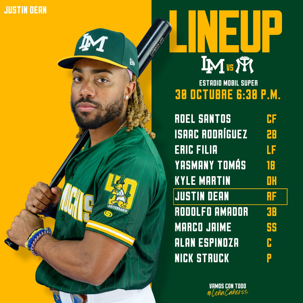 verdesxsiempre's tweet photo. LINE UP ✨

¡Esta noche en Monterrey, nuestros verdes están listos para saltar al diamante! 🌟💥
¡Vamos, Cañeros! 💚⚾

#LeñaCañeros https://t.co/hbbmeIprgC