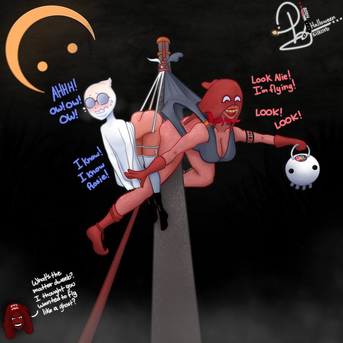 PolyTokyo's tweet photo. Topping the poll (votes) once again, here's a Happy Halloween from Rosie, Alie, and Naomi! #wedgie

You can find an alternate version of this drawing on the bean site :) https://t.co/QBLy6r0dhZ