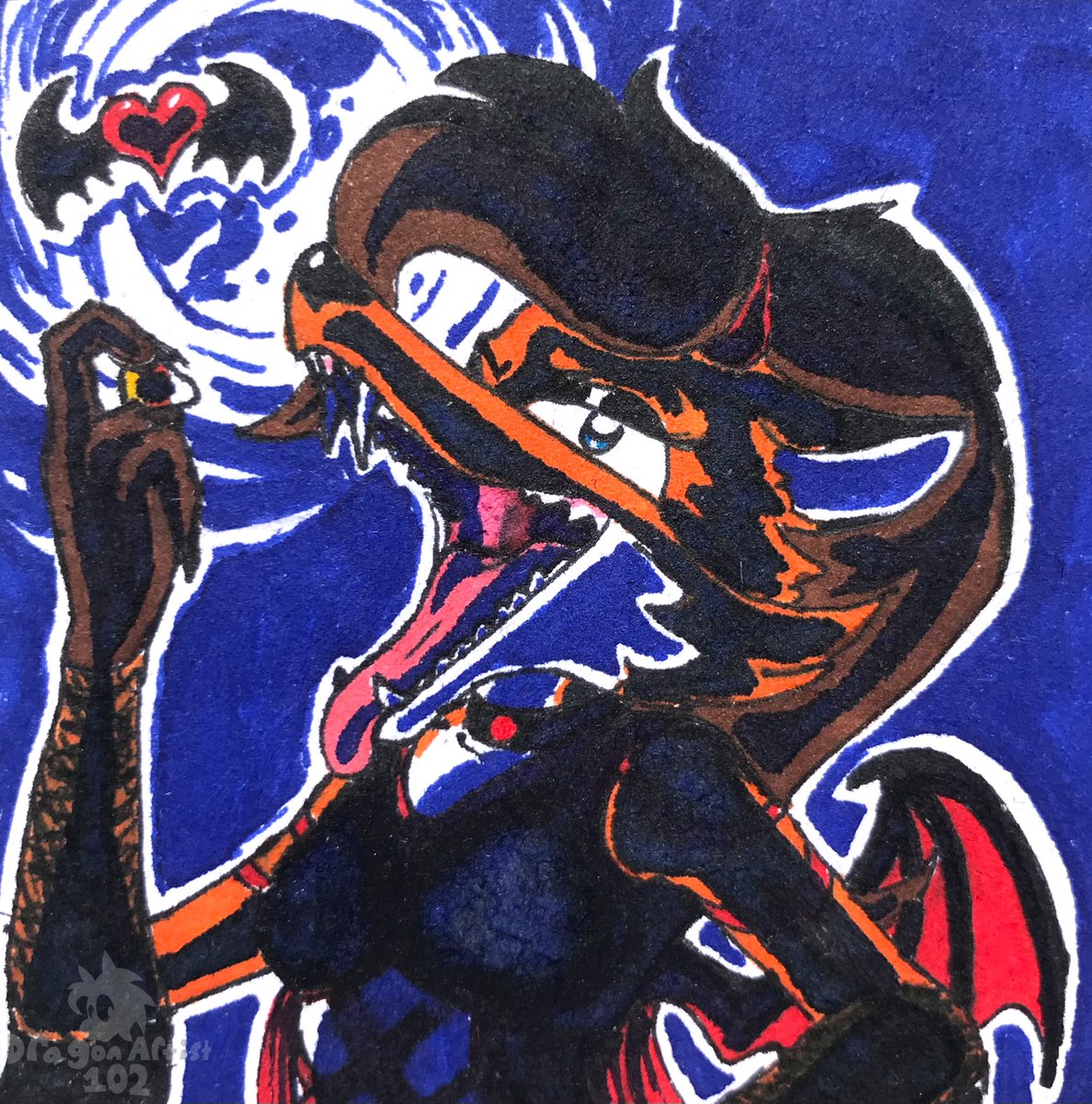 DragonArtist102's tweet photo. Posting this early as I work on Halloween unfortunately, but here's Vampire Foxy for you all! I hope you have a safe and exciting Halloween this year. Grab all of the Candy Corns you can get (or just your favorite candies in general if you have some). Beware of the Bat Fox! https://t.co/tUu9m0yQCX