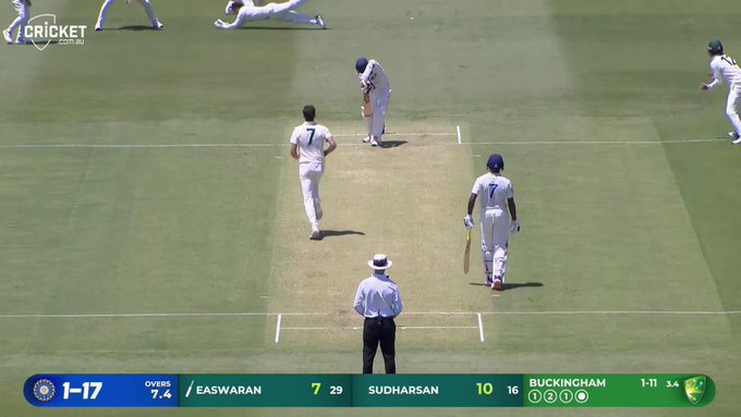 Easwaran departs on single figure score 📹 Credits: Twitter/cricketcomau