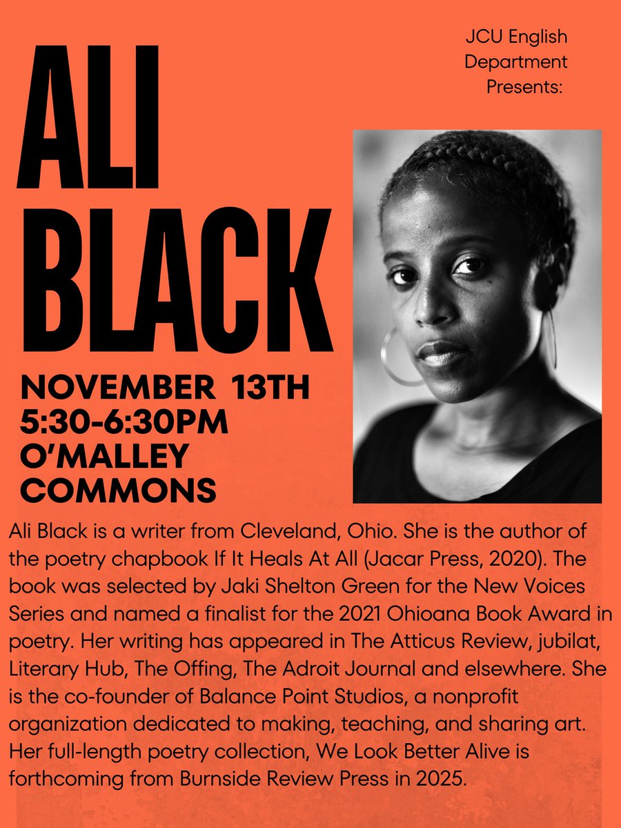 Are y’all gonna come hear me read at John Carroll University on 11/13? I’ll be reading from If It Heals At All, new poems, and some excerpts from my essays.