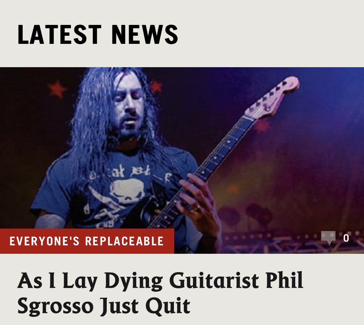 Phil Sgrosso umumkan keluar dari As I Lay Dying menyusul 3 personil lainnya.

As I Lay Dying sisa Tim Lambesis.

Bagaimana menurutmu?