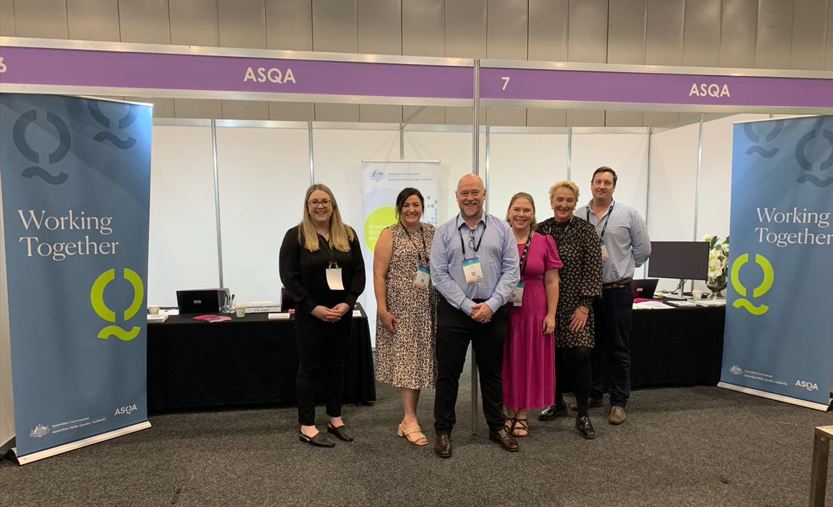 asqagovau's tweet photo. Are you attending the 2024 National VET Conference hosted by Velg Training today or tomorrow?

Make sure to swing by our booths (6 and 7) to discuss our risk priorities, new developments and the important work underway in our agency.

Hope to see you there! 

#ASQA #2024NVC https://t.co/XwK0Ll3tSE