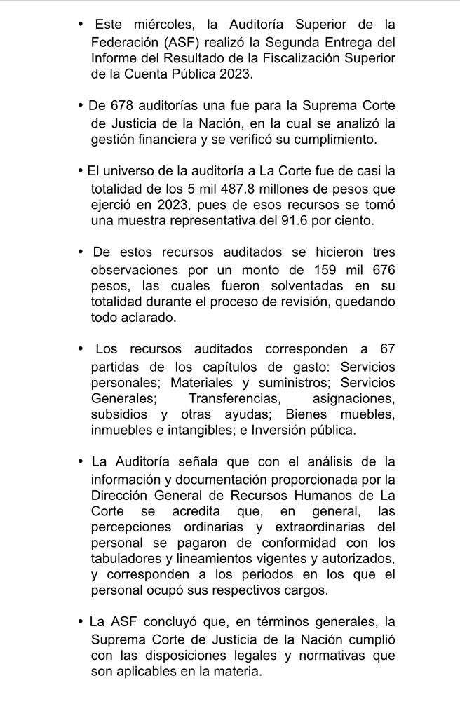 La <a href="/ASF_Mexico/">Auditoría Superior</a> acaba de tirar la narrativa oficialista.

En la <a href="/SCJN/">Suprema Corte</a> ¡NO hay corrupción! En el manejo de su presupuesto.

🤓